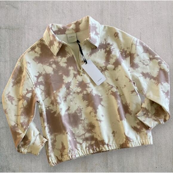 Varley Romero Sweatshirt Tan Tie Dye Collared Half Zip Pullover Size S NWT - Picture 1 of 10